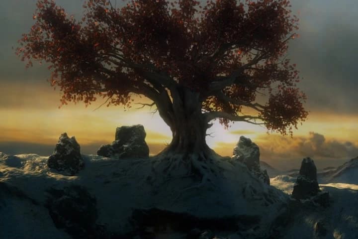 beneath the tree.