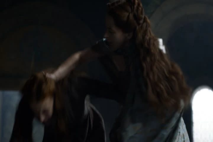 - He kissed me. I pulled away.
- Liar! Whore!